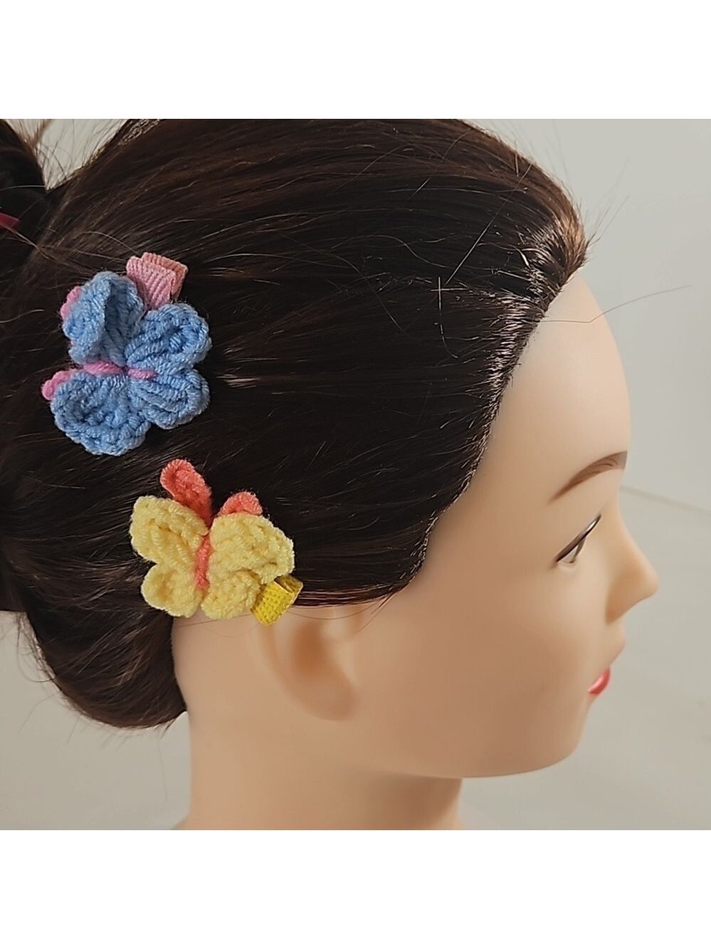 Hand Crafted Hand Knit Crochet Butterfly Hair Clip blue-yellow 1" Alligator clip - Picture 6 of 17